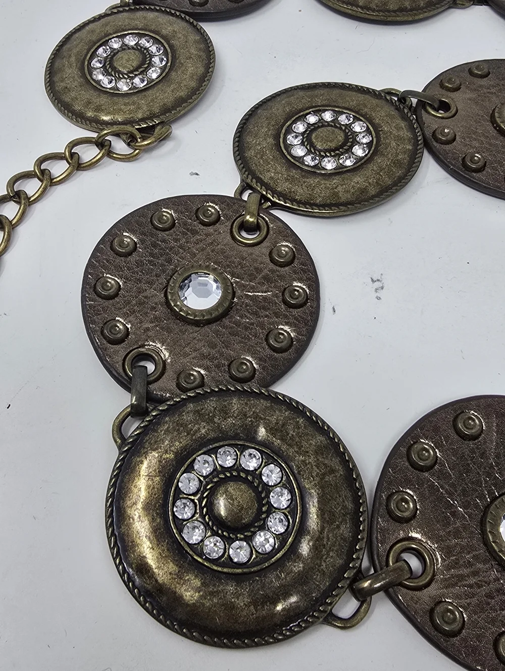 Vtg Navajo style‎ concho leather metal rhinestones belt Western Cowgirl Festival